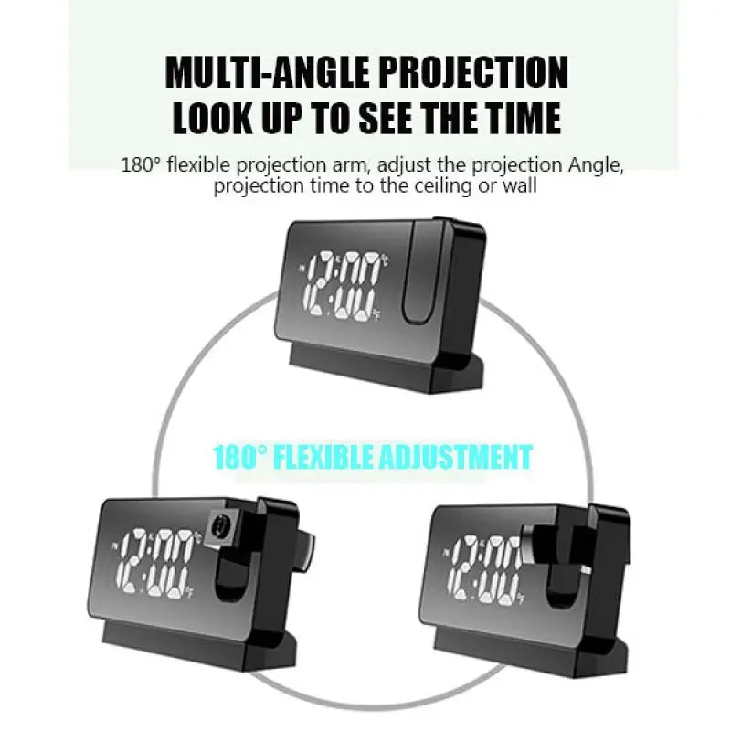 Multifunctional 180° Rotating Projection Creative Alarm Clock, LED Silent Colour Screen, Bedroom Ceiling Projection Gift