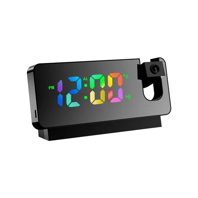 Multifunctional 180° Rotating Projection Creative Alarm Clock, LED Silent Colour Screen, Bedroom Ceiling Projection Gift